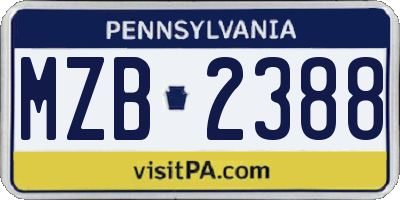 PA license plate MZB2388