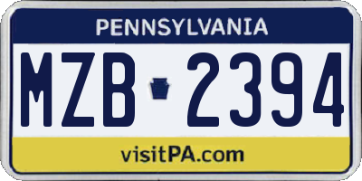PA license plate MZB2394
