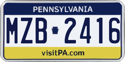 PA license plate MZB2416
