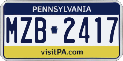 PA license plate MZB2417