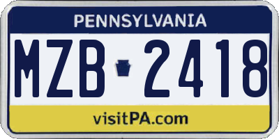 PA license plate MZB2418