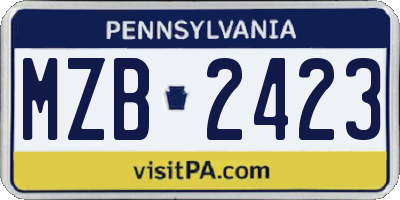 PA license plate MZB2423