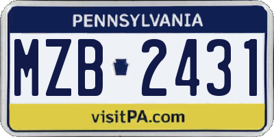 PA license plate MZB2431