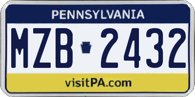 PA license plate MZB2432
