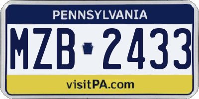 PA license plate MZB2433