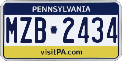 PA license plate MZB2434