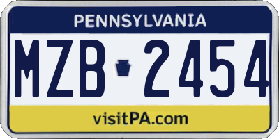 PA license plate MZB2454