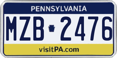 PA license plate MZB2476
