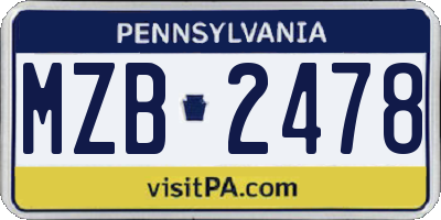 PA license plate MZB2478