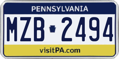PA license plate MZB2494