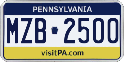 PA license plate MZB2500