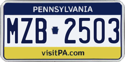 PA license plate MZB2503