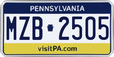 PA license plate MZB2505