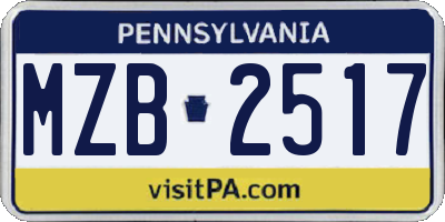 PA license plate MZB2517