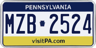 PA license plate MZB2524