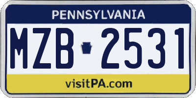 PA license plate MZB2531