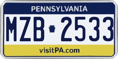 PA license plate MZB2533