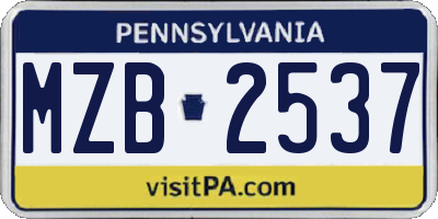 PA license plate MZB2537