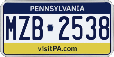 PA license plate MZB2538