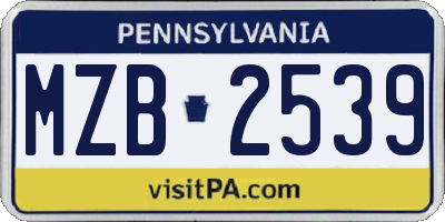 PA license plate MZB2539