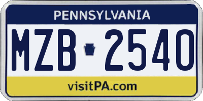 PA license plate MZB2540
