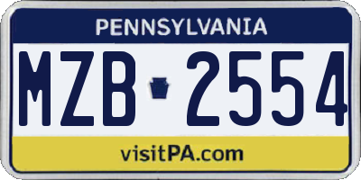 PA license plate MZB2554