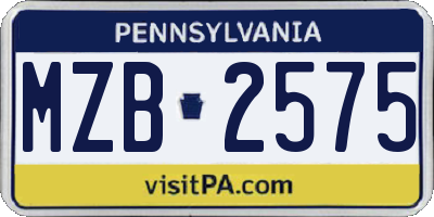 PA license plate MZB2575