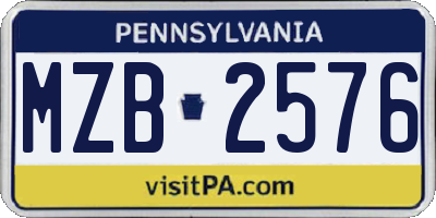PA license plate MZB2576