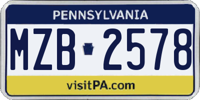 PA license plate MZB2578