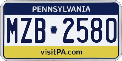 PA license plate MZB2580