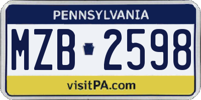 PA license plate MZB2598