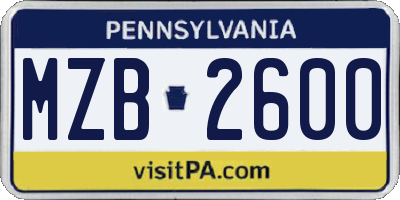 PA license plate MZB2600