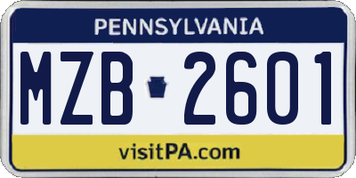 PA license plate MZB2601