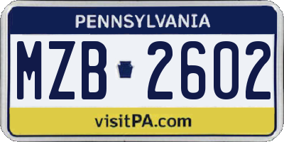 PA license plate MZB2602