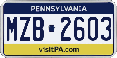PA license plate MZB2603