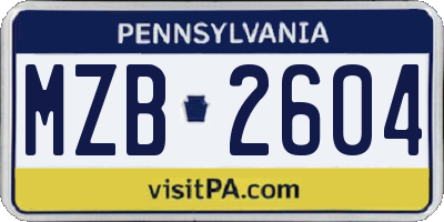PA license plate MZB2604