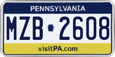 PA license plate MZB2608