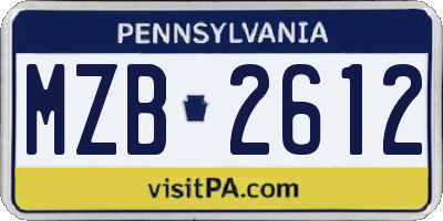 PA license plate MZB2612