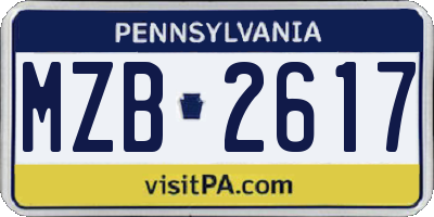 PA license plate MZB2617
