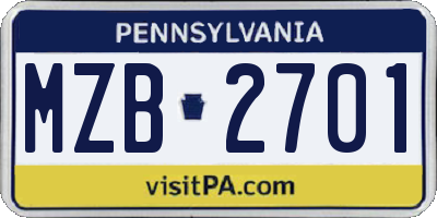 PA license plate MZB2701