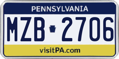 PA license plate MZB2706