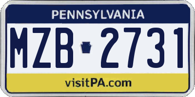 PA license plate MZB2731