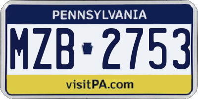 PA license plate MZB2753
