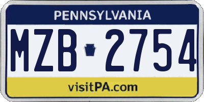 PA license plate MZB2754