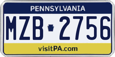 PA license plate MZB2756