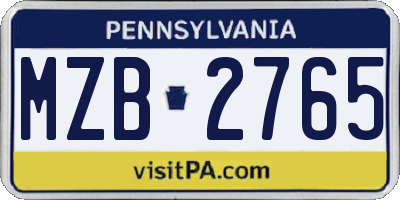 PA license plate MZB2765