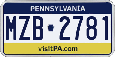PA license plate MZB2781