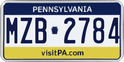 PA license plate MZB2784