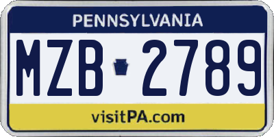 PA license plate MZB2789