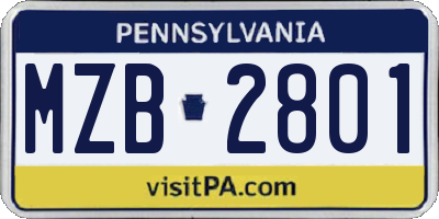 PA license plate MZB2801